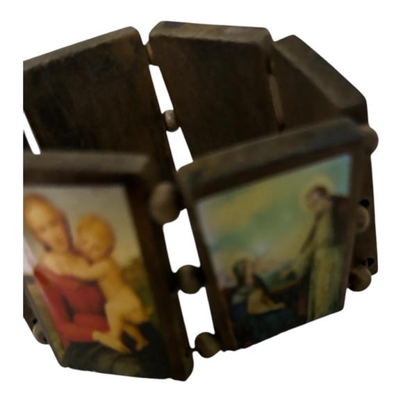 6 Rectangular Wooden Plate with 6 Religious Pictures Elastic Stretch Bangle - Picture 5 of 13